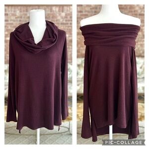 Gibson Convertible Sweater Plum Cowl Neck Off Shoulder High M